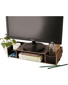 Computer Monitor Stand Riser, Wood Height Desk Storage Organizer Shelf 2 Tier Portable Compartments Pockets Business Screen Display for PC Monitors, Computers, Laptops